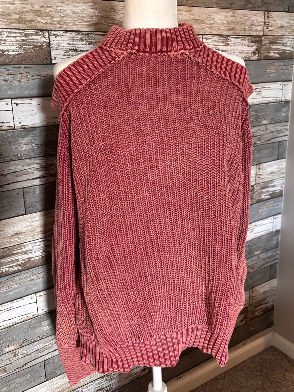 Free People Faded Wash Cold Shoulder Knit Dusty Rose Two Tone Sweater Womens M